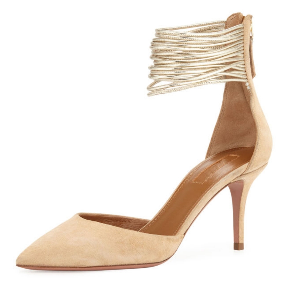 Aquazzura Heels Nude Suede Hello Lover Ankle Cuff Pump Heels Size 39 US 9